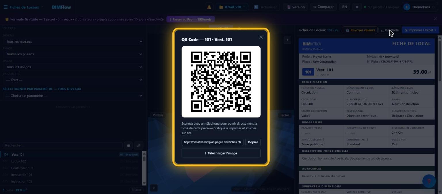 QR code de fiche de local BIMFlow