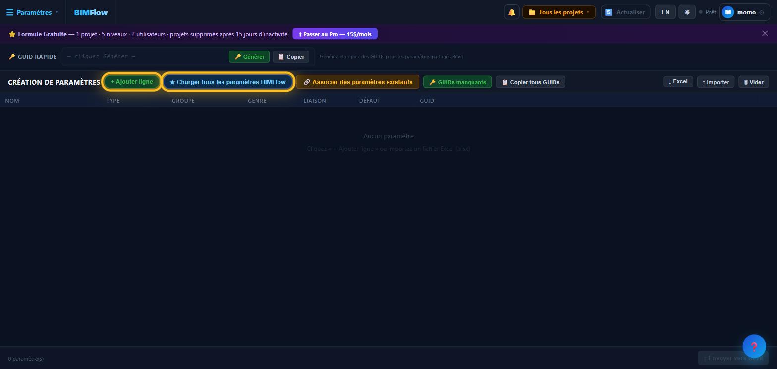 Création de paramètres BIMFlow